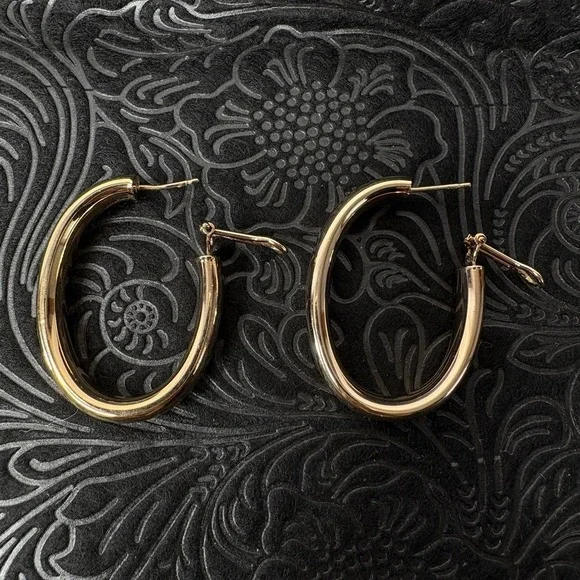 Stamped Bronze Milor Italy Oval Hoop Metal Hinge Post Back Pierced Earrings - Picture 2 of 7